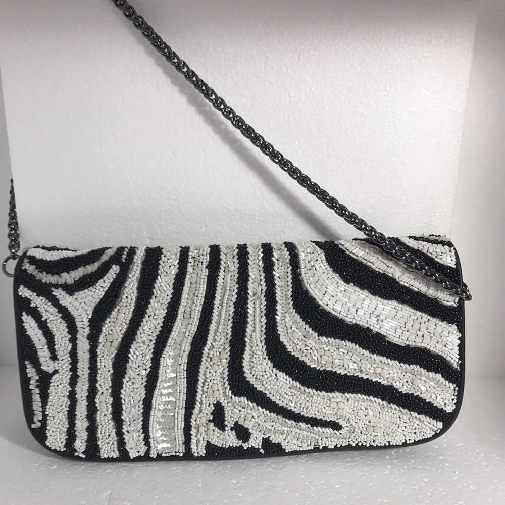 Leather Beaded Zebra Bag